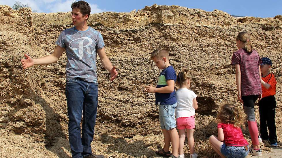 'Als je goed zoekt, zie je ook nog hele korrels mais.’ De kinderen zien het.